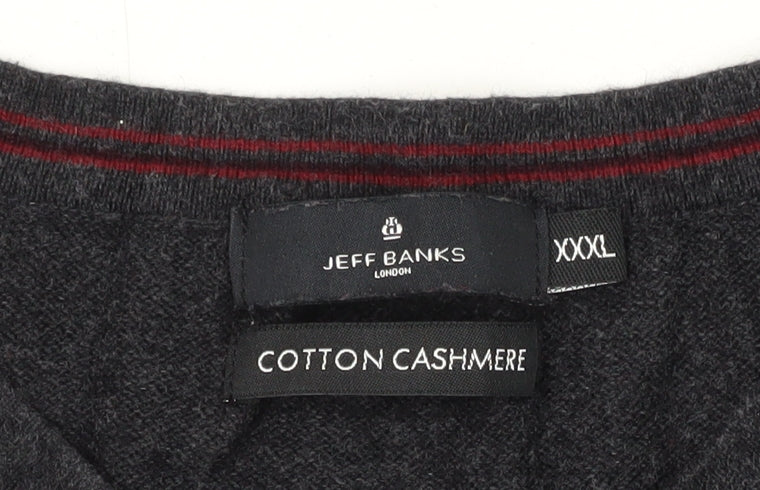 Jeff Banks Men's Black 3XL V-Neck Cotton Cashmere Jumper
