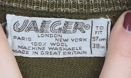 Jaeger Men's Green Wool Vest, M, Vintage Sleeveless Jumper