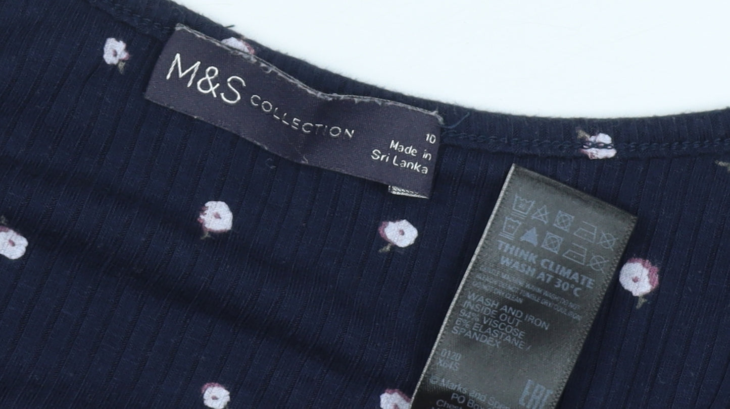 Marks and Spencer Women's Blue Floral Blouse Size 10