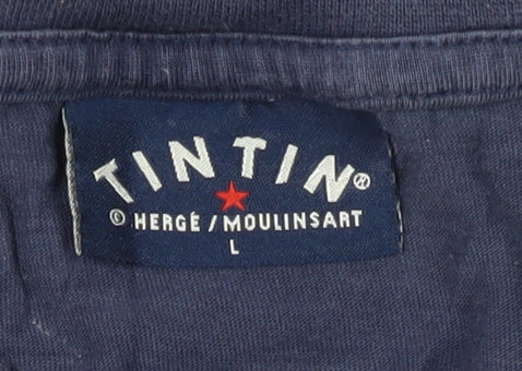 Tintin Men's Blue Graphic T-Shirt, Size L