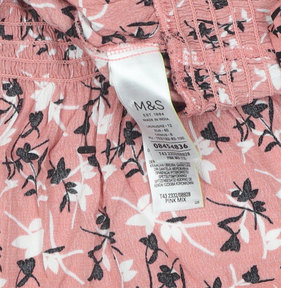 Marks and Spencer Women's Pink Floral Blouse Size 12