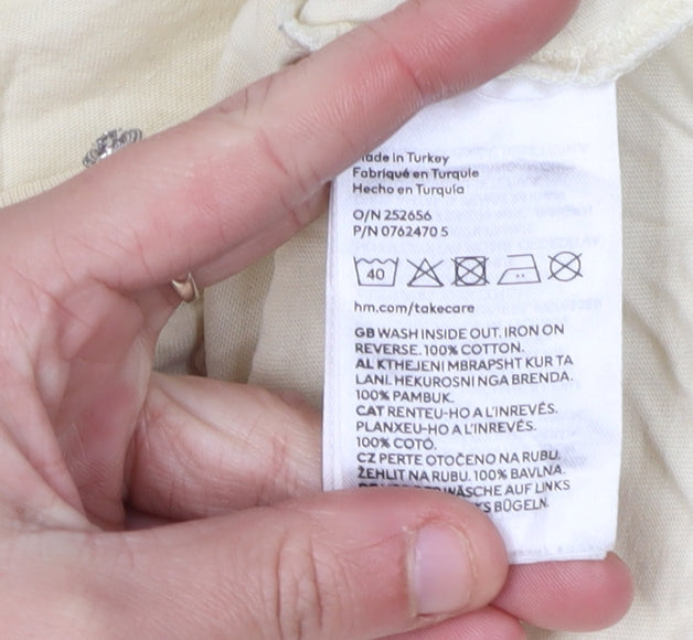 H&M Women Beige Fanta T-Shirt, Size 12, Casual Retro Style