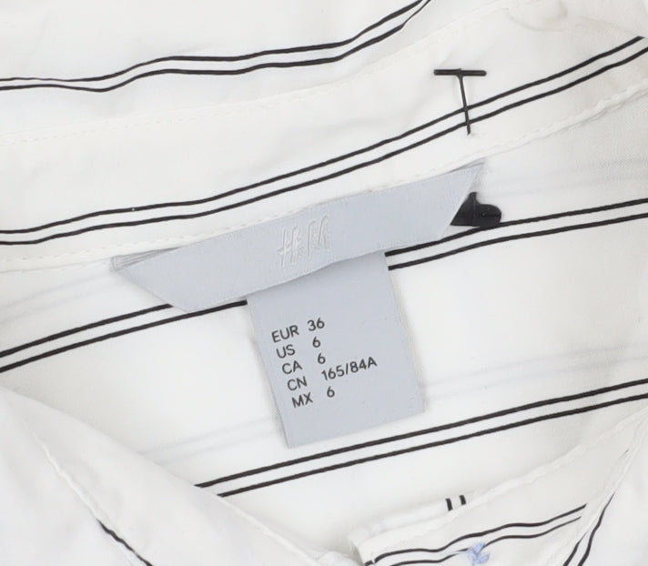 H&M Women's White Striped Button-Up Shirt Size 8