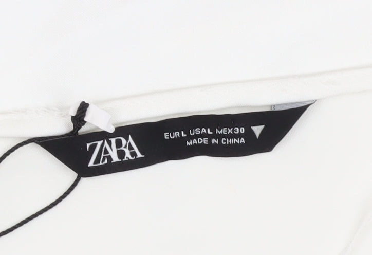 Zara Women's White Long Sleeve Wrap Dress L