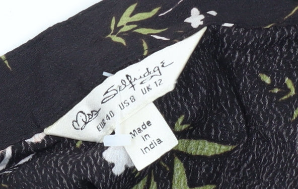 Miss Selfridge Women's Black Floral A-Line Skirt Size 12