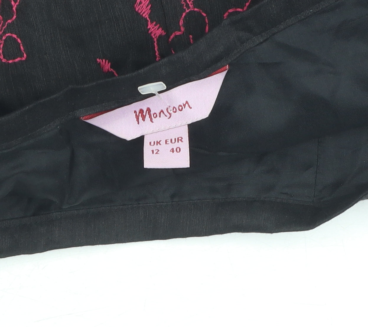 Monsoon Women's Black Floral Embroidered A-Line Skirt Size 12