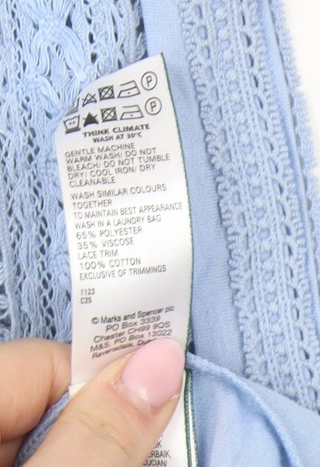 Marks and Spencer Women's Blue Blouse 12 with Crochet Accent