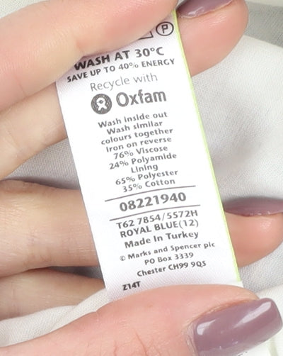 Marks and Spencer Women's Blue Floral A-Line Skirt, Size 12