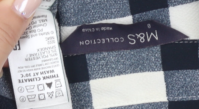 Marks and Spencer Women's Blue Check Button-Up Shirt Size 8