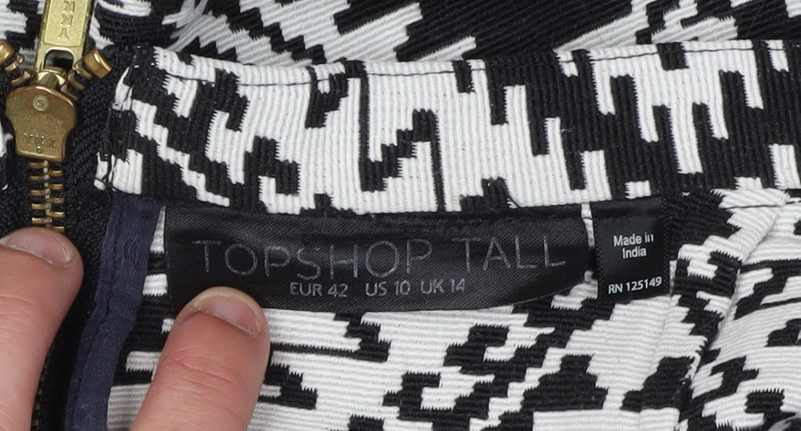 Topshop Women’s Black 14 Pencil Skirt Geometric Tall