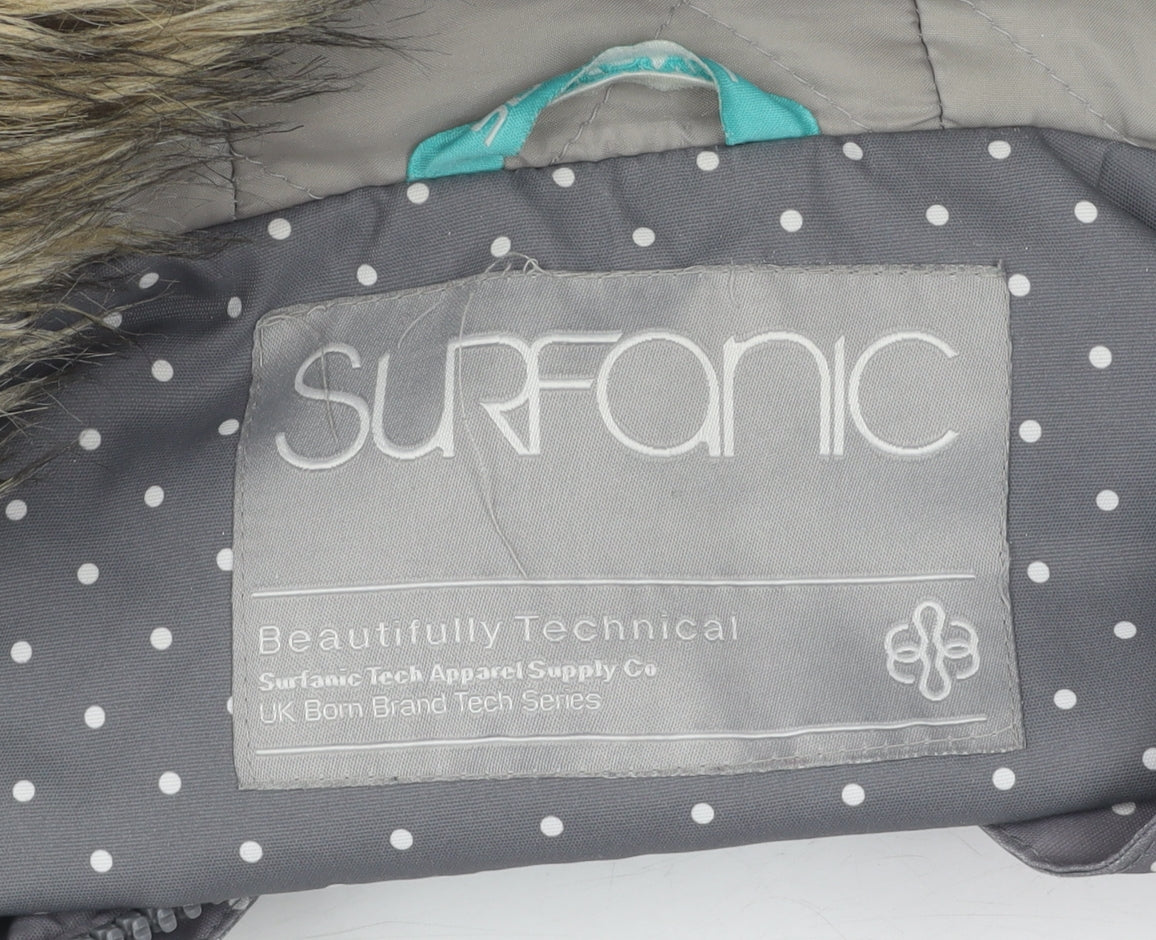 Surfanic Women's Grey Polka Dot Parka Jacket, L, Hooded, Winter