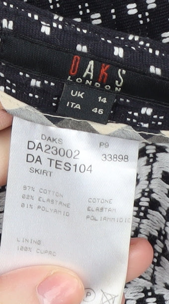 Daks Women's Black Geometric Skirt, Size 14, Elegant Style