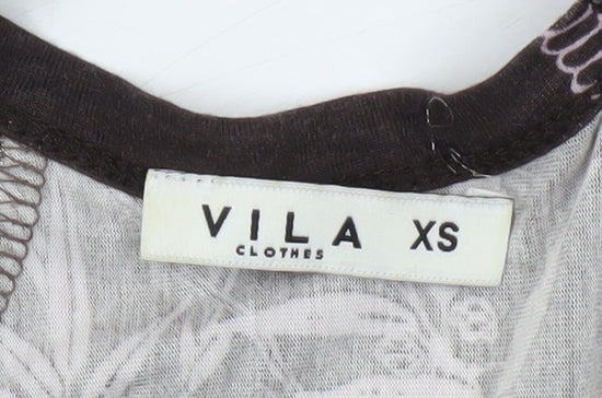 VILA Women's Black Floral Blouse, XS, Balloon Sleeve