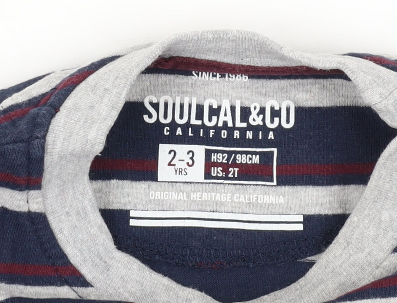 SoulCal & Co Boys Blue Striped Long Sleeve T-Shirt 2-3 Years
