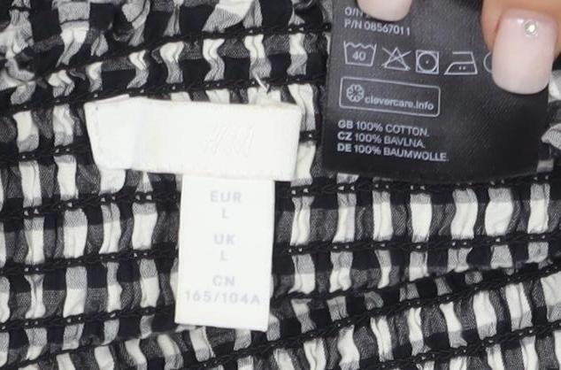 H&M Women's Black Check Cropped Blouse L