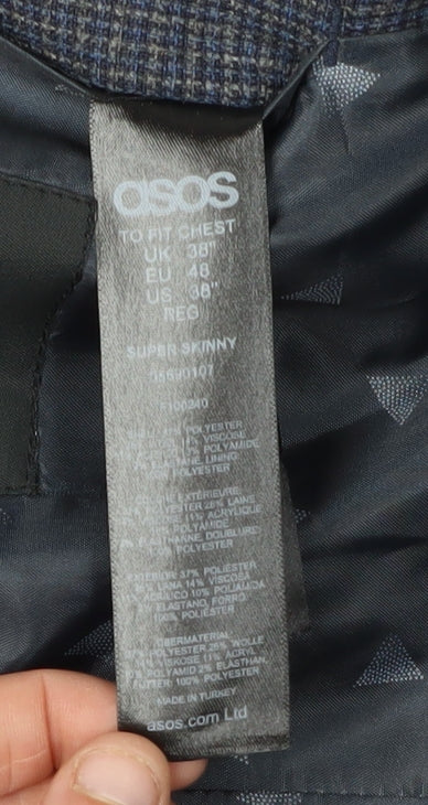 ASOS Men's Blue Check Slim Fit Blazer, Size 38