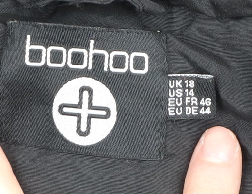 Boohoo Women's Black Puffer Jacket, Size 18