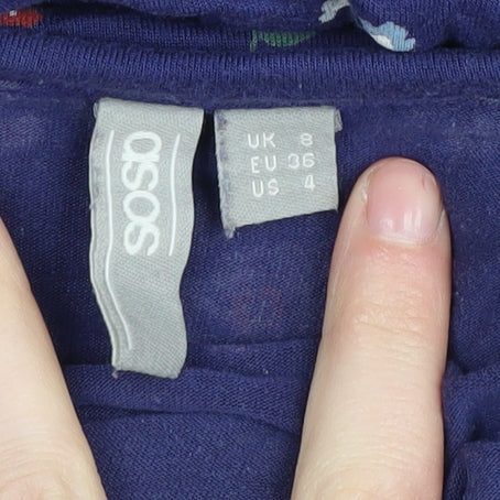 ASOS Women Blue Floral Fit & Flare Dress Size 8