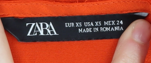 Zara Orange Women's Blouse XS, Short Sleeve, Viscose