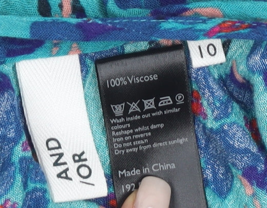 AND/OR Women's Blue Floral Cold Shoulder Blouse Size 10