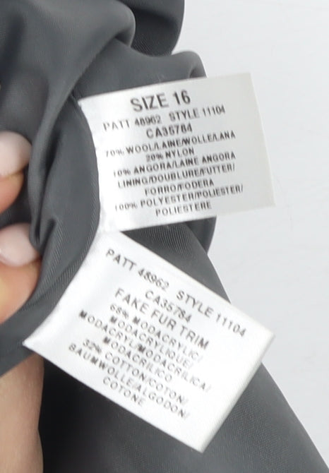 Windsmoor Grey Women's Coat, Size 16, Faux Fur Trim