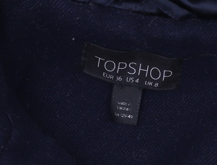 Topshop Women's Black Wool Parka Coat Size 8