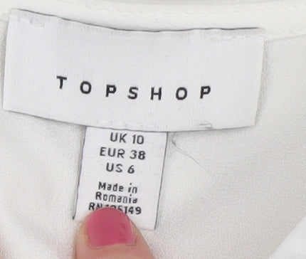 Topshop Women's White V-Neck Blouse Size 10