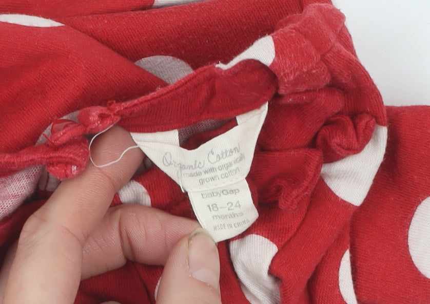 Gap Unisex Red Polka Dot Romper, 18-24 Months, Organic Cotton