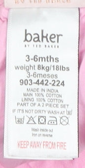 Baker by Ted Baker Unisex Pink Cotton Shorts 3-6 Months Elastic Waist