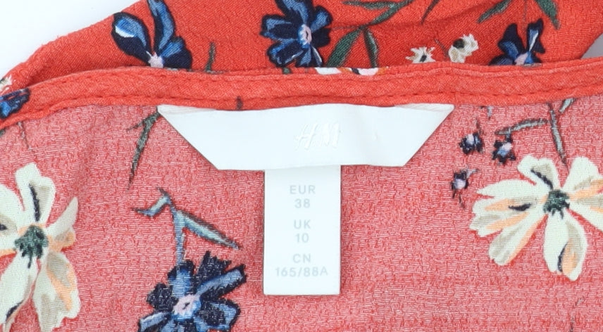 H&M Women’s Red Floral Cropped Blouse Size 10
