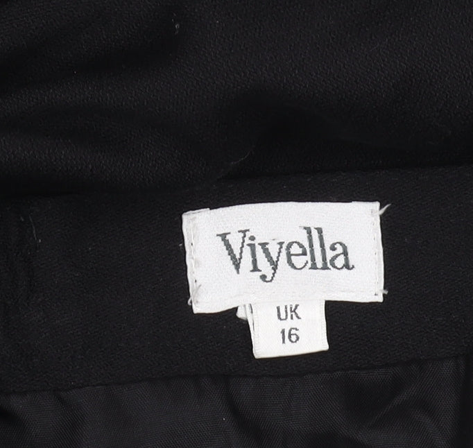 Viyella Women's Black Midi A-Line Wool Skirt Size 16