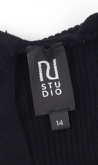 Studio Women’s Black V-Neck Zip Blouse, Size 14