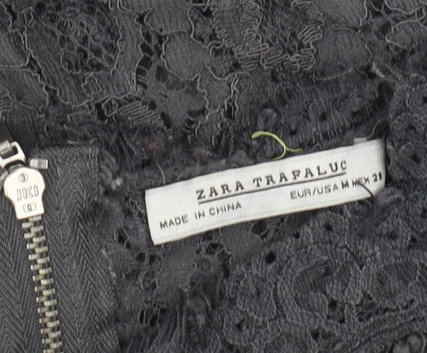 Zara Women's Black Lace Cropped Blouse, Size 12