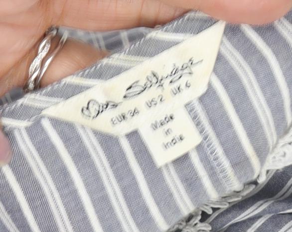 Miss Selfridge Blue Striped Cropped Blouse, UK 6