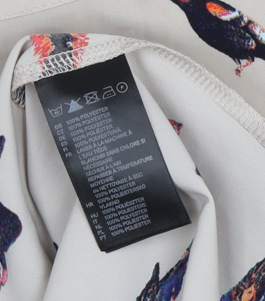 H&M Women's Beige Bird Print T-Shirt, Size 6