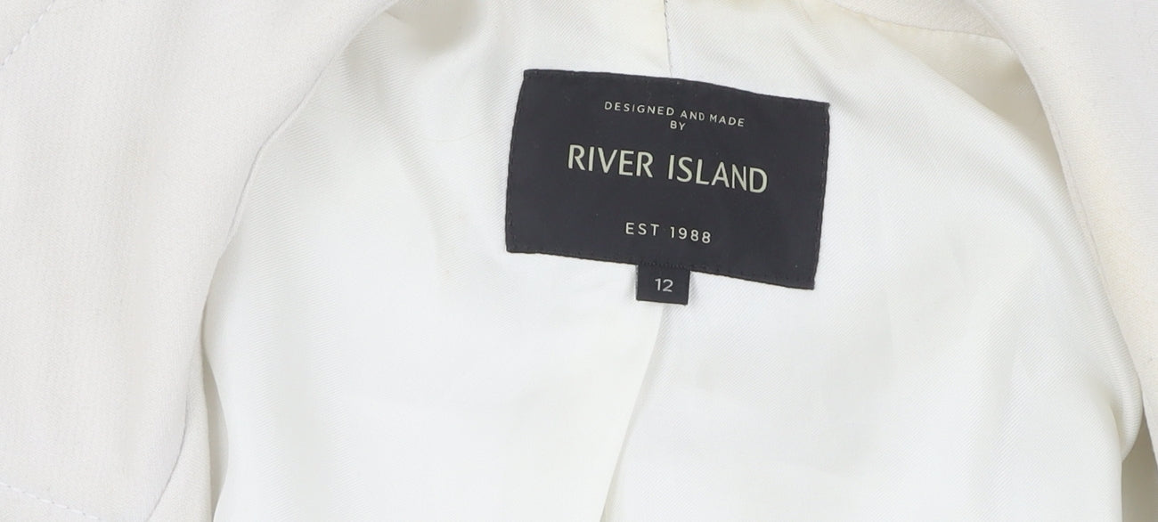 River Island Women's White Jacket Size 12 with Zipped Pockets