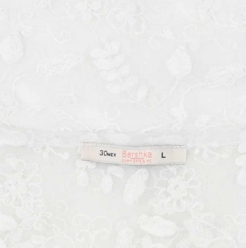 Bershka Women’s White Cropped Lace Blouse, Size L