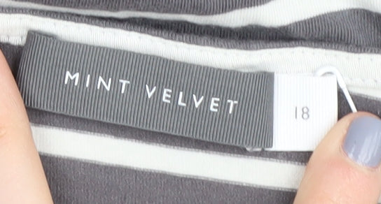 Mint Velvet Women's Grey Striped T-Shirt Size 18