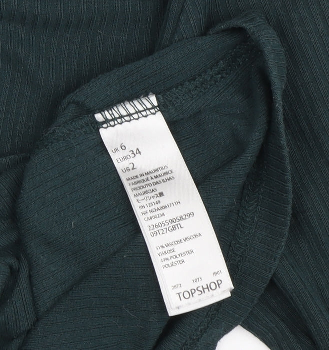 Topshop Women's Green Cropped Long Sleeve Top Size 6