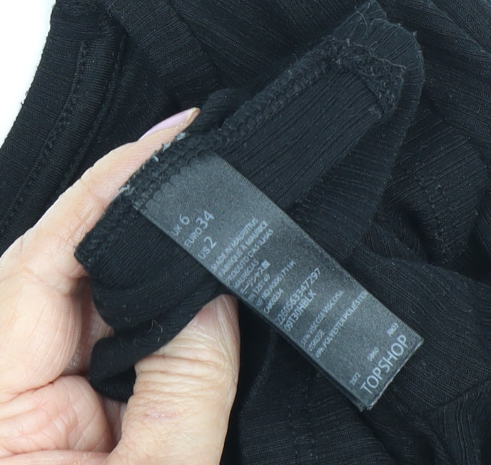 Topshop Women's Black Cropped Long Sleeve Top - Size 6