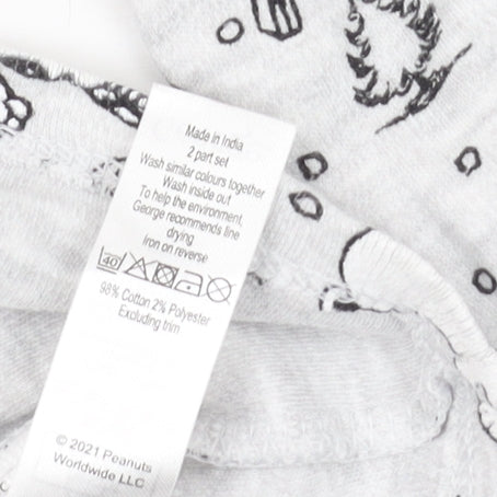 George Girls Peanuts Pyjama Set Grey 9-10Y Graphic Print