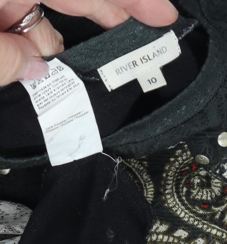 River Island Women Black Paisley Shift Dress Size 10