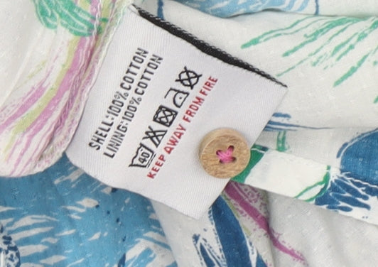 Women's Blue Floral A-Line White Stuff Skirt, Size 14 Cotton