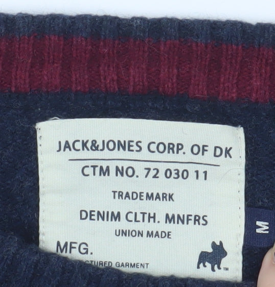 Jack & Jones Men's Blue Pullover Jumper M, Button Accent