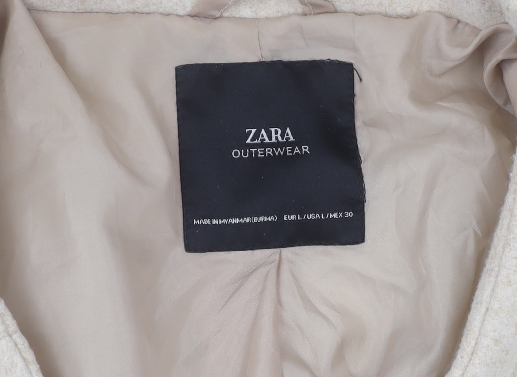 Zara Women Beige Mid-Length Wool Coat L
