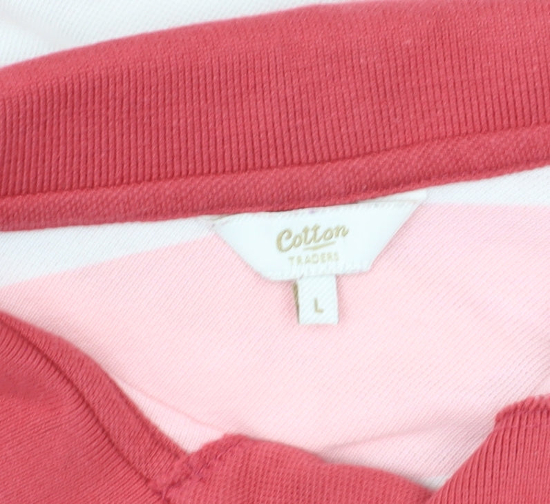 Cotton Traders Pink Striped Polo for Unisex Adults