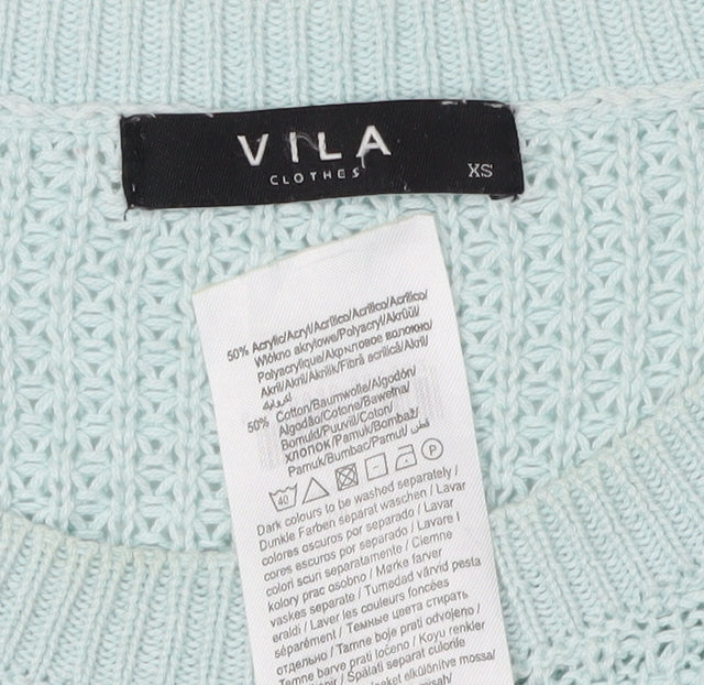 Vila Women's Blue XS Pullover Jumper with Zip Accents