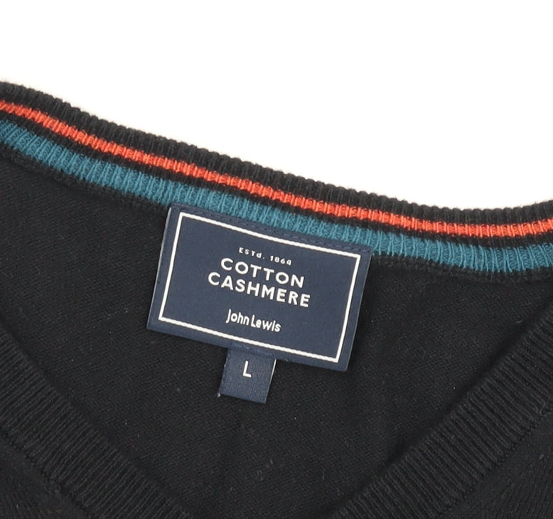 John Lewis Men's Black V-Neck Pullover Jumper L
