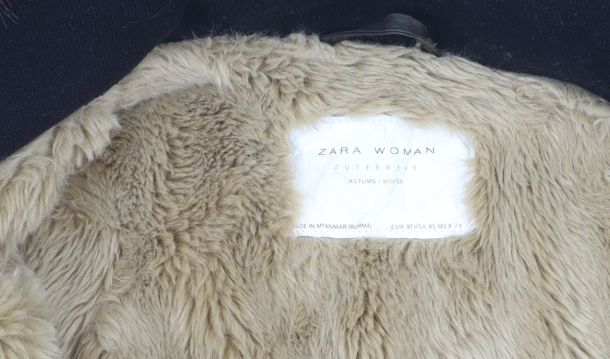 Zara Women's XS Brown Parka Jacket with Fur Trim
