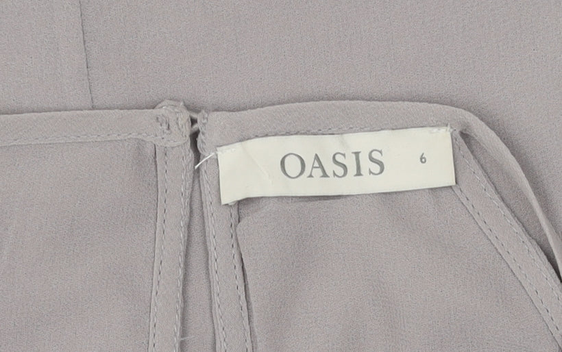 Oasis Women's Grey Beaded High Neck Sleeveless Blouse